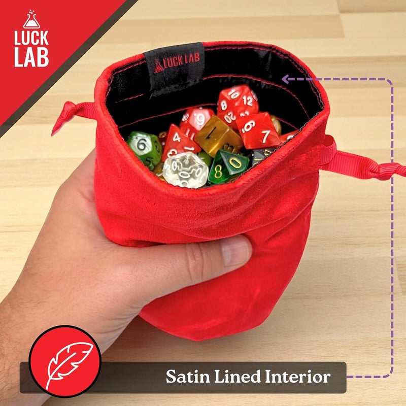 Luck Lab Velvet Drawstring Dice Bag - Set of Three Colors - Dungeons and Dragons Fabric/Standing Cotton Fabric Dice Bags/D&D Dice Pouch/Small Pouch/Velvet Jewelry Bag (Red, Black, Grey) - Image 4